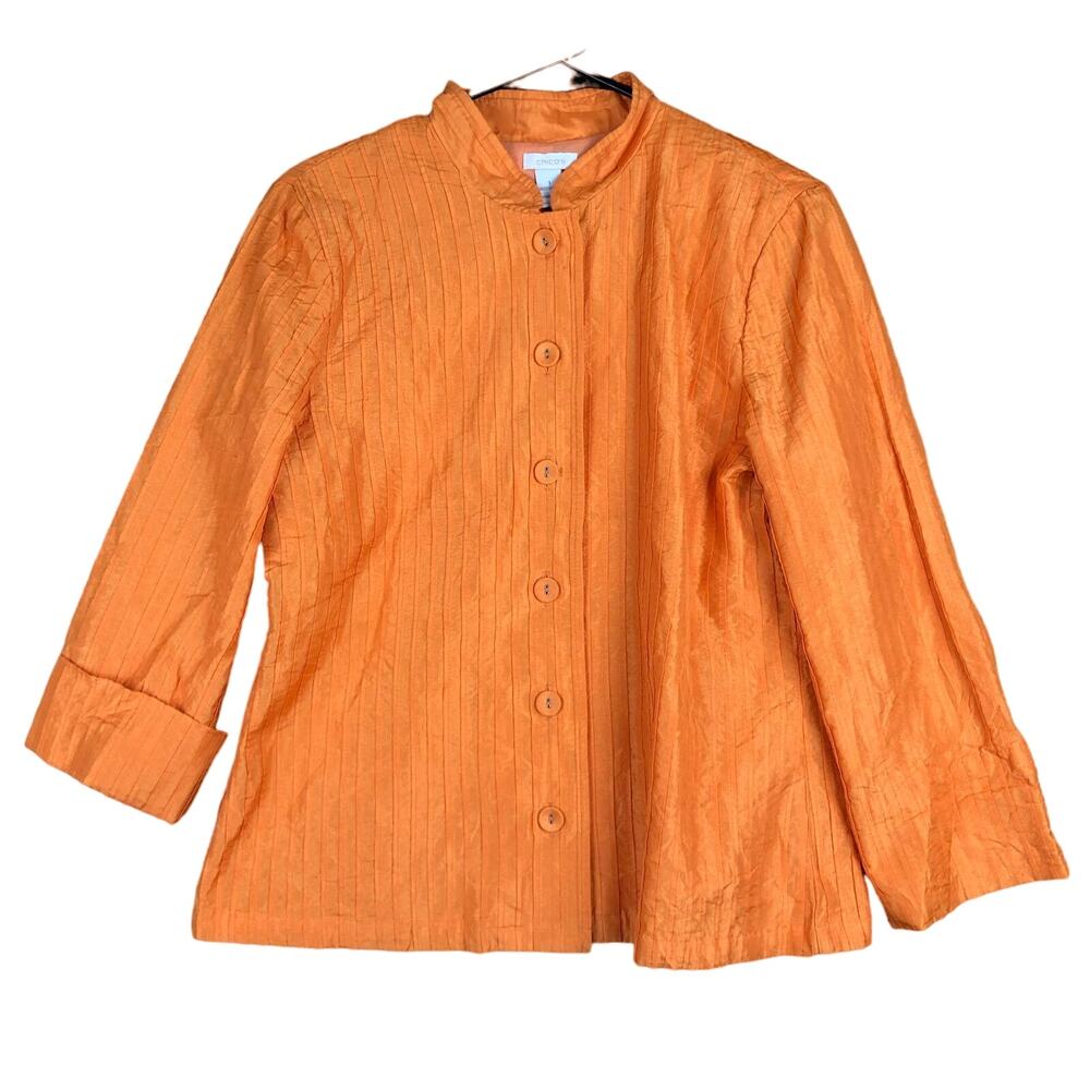 Chicos Womens Jacket Orange Mandarin Collar Lightweight Button Front 1(M)